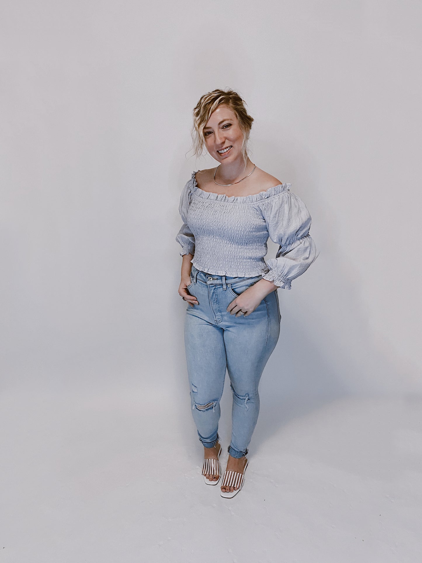 Lilac Off Shoulder Smocked Top
