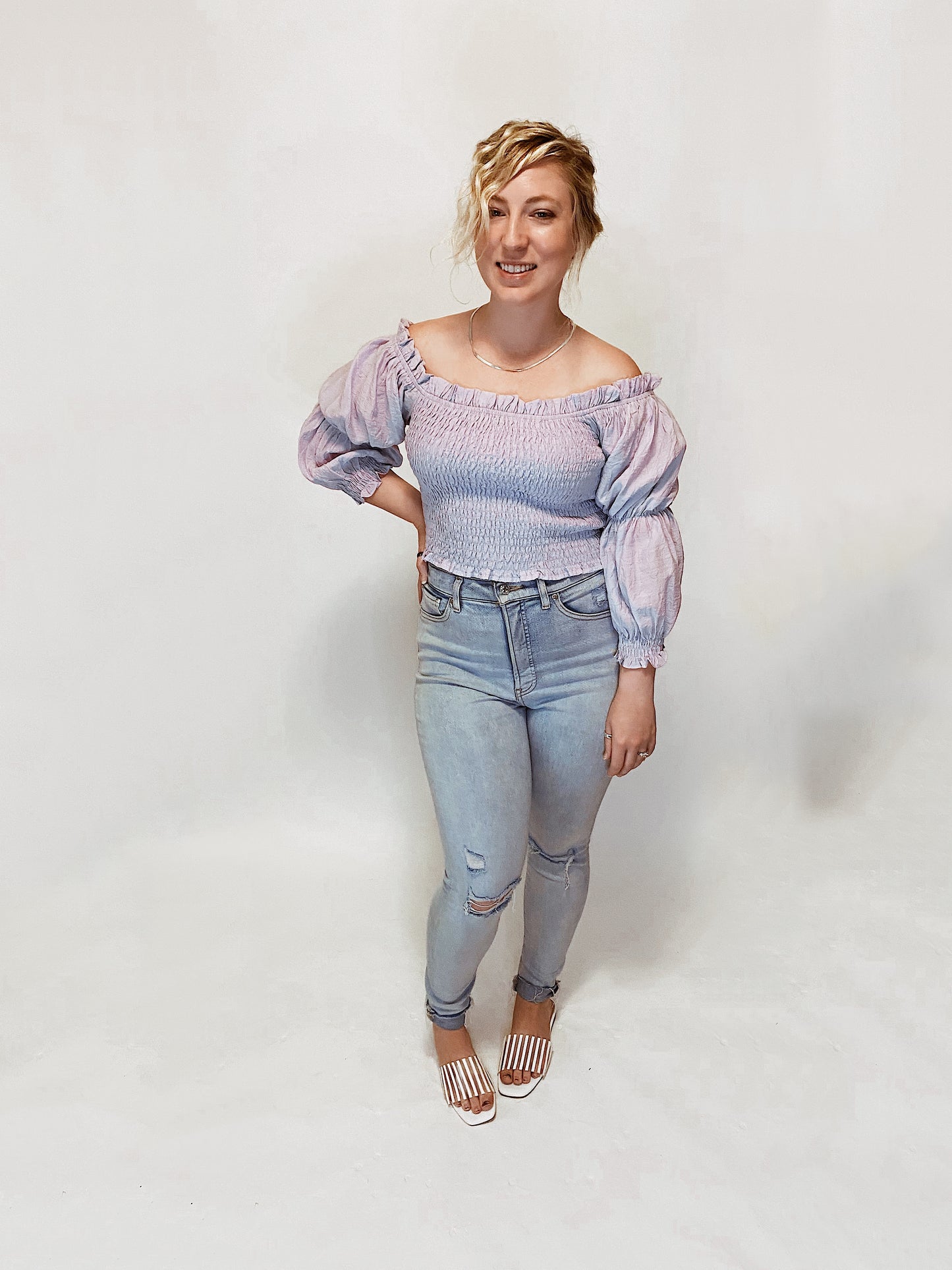 Lilac Off Shoulder Smocked Top