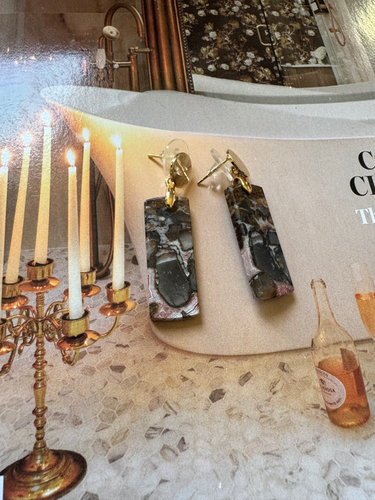 Rectangular Semi-precious Gem Stone Earrings