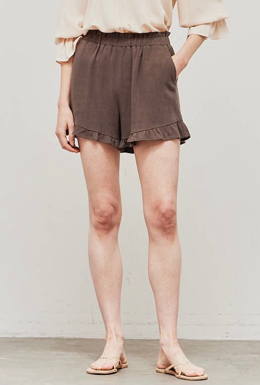 Linen Blend Ruffle Shorts